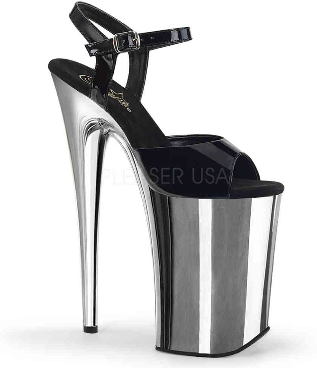 EU 37 = US 7 | INFINITY-909 | 9 Heel, 5 1/4 Chrome PF Ankle Strap Sandal